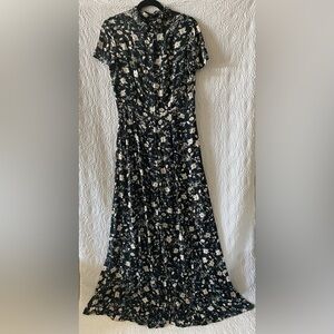 Bershka Floral Print Collard Short Sleeve Button Down Maxi Dress
